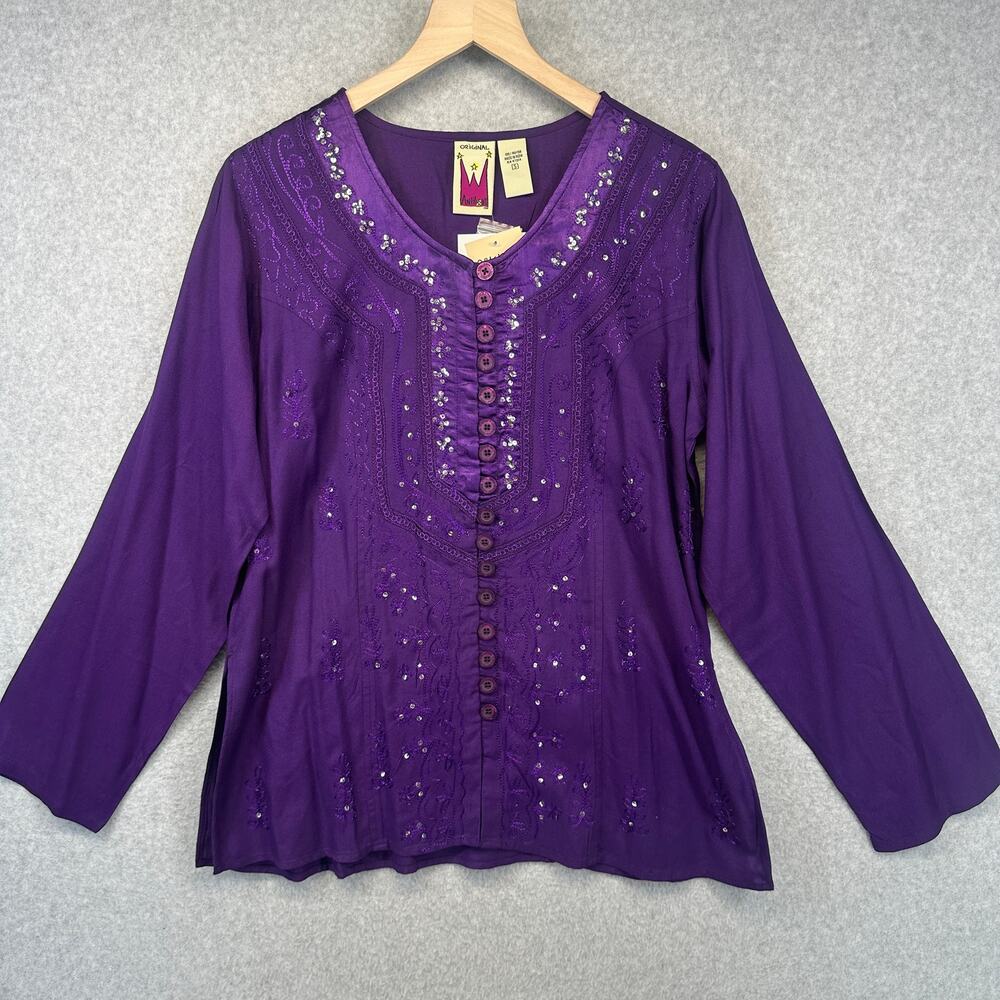 Anthony Original Blouse Top Womens Small Purple 100% Rayon Sequin Embroidered